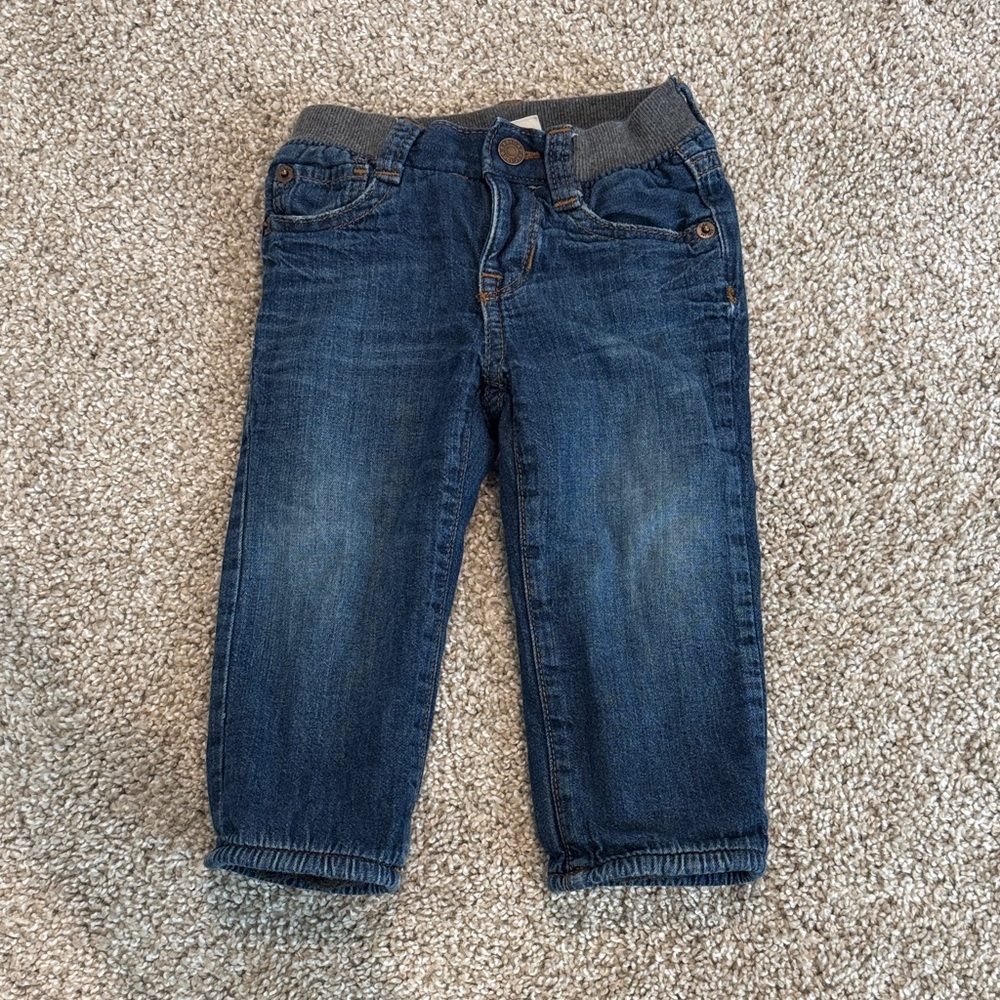 Baby Gap Fleece Lined Straight Leg Denim Jean with Snap Closure & Elastic Waist